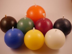 Balls of coloured wax candles